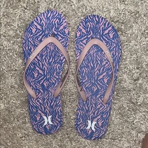 Hurley Zebra Pattern Flip Flops in Pink and Blue